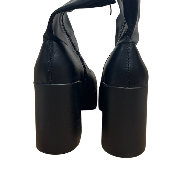 Dream Pairs Womens Size 8 Black Faux Leather Chunky Platform Gogo Ankle Boots
