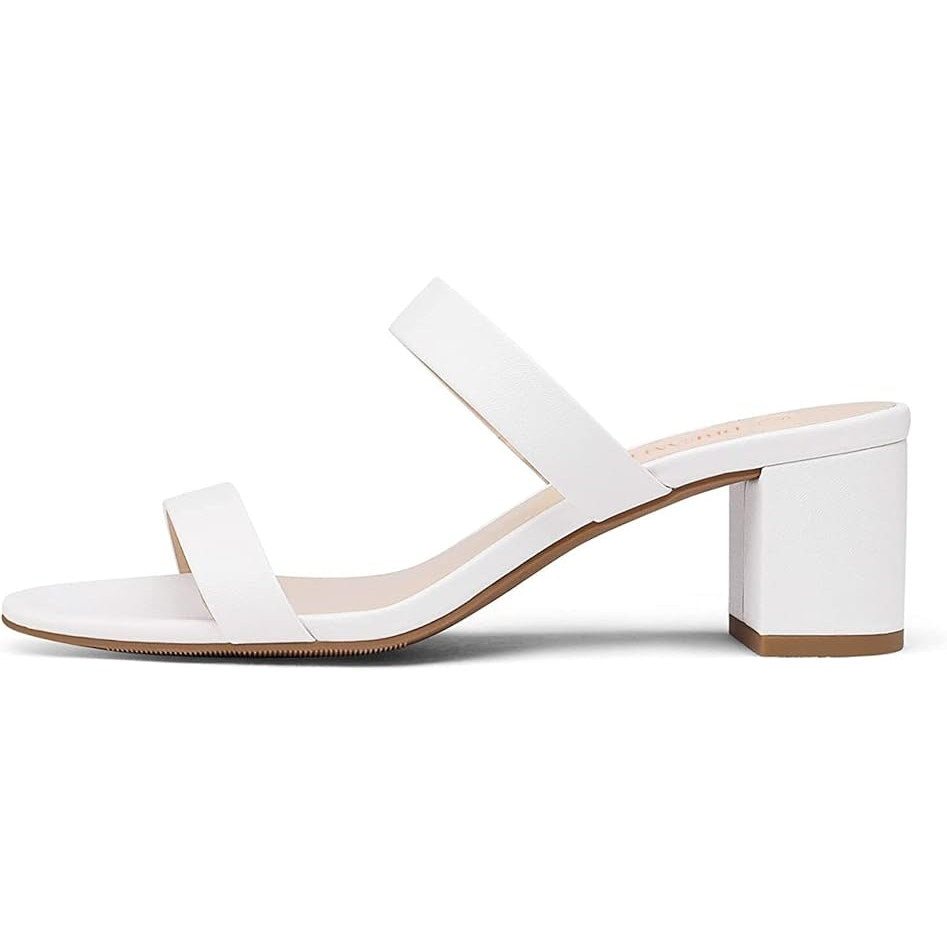 Dream Pairs Womens Size 9 White Open Toe 2.5" Chunky Block Heels Slide On Shoes