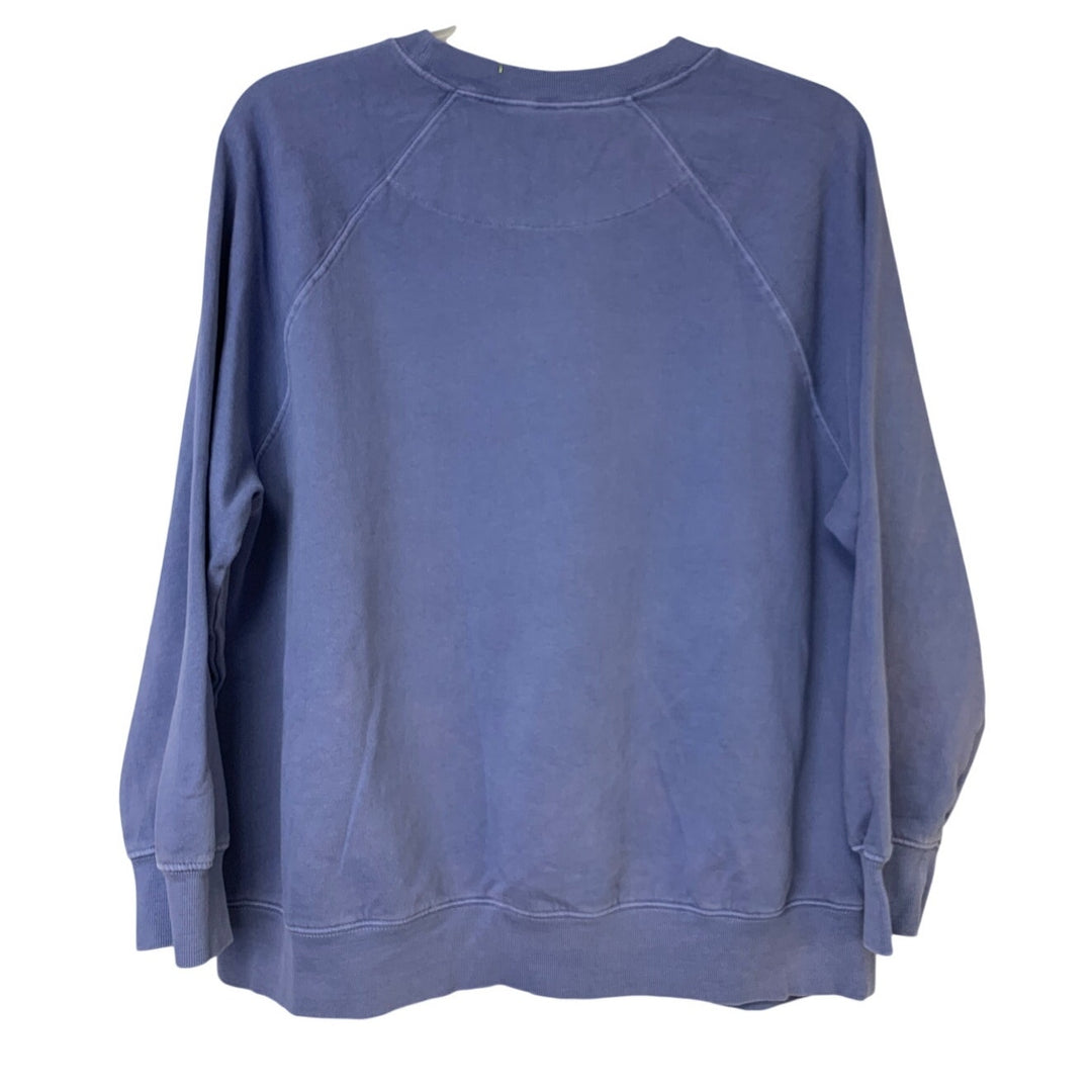 Upcycled Hand Printed Womens Medium Blue Dragonfly Long Sleeve Crew Sweatshirt