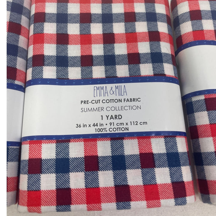 1 YD New Emma &amp; Mila 36" X 44" USA Red White Blue Gingham Quilting Cotton Fabric