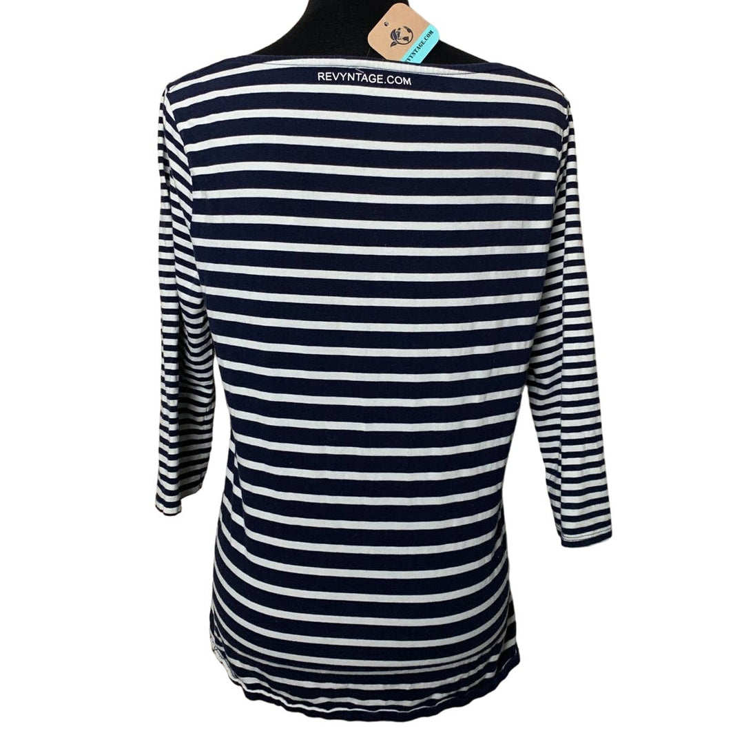 Handmade Upcycled Large Cardinal Striped 3/4 Sleeve Cotton Blend Boat Neck Top