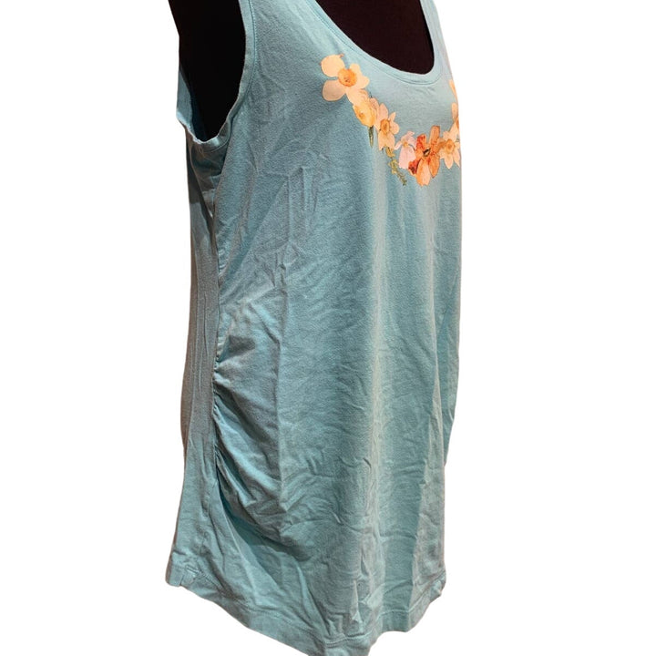 Hand Printed Upcycled Motherhood Maternity XL Flowers Side Gathered Tank Top