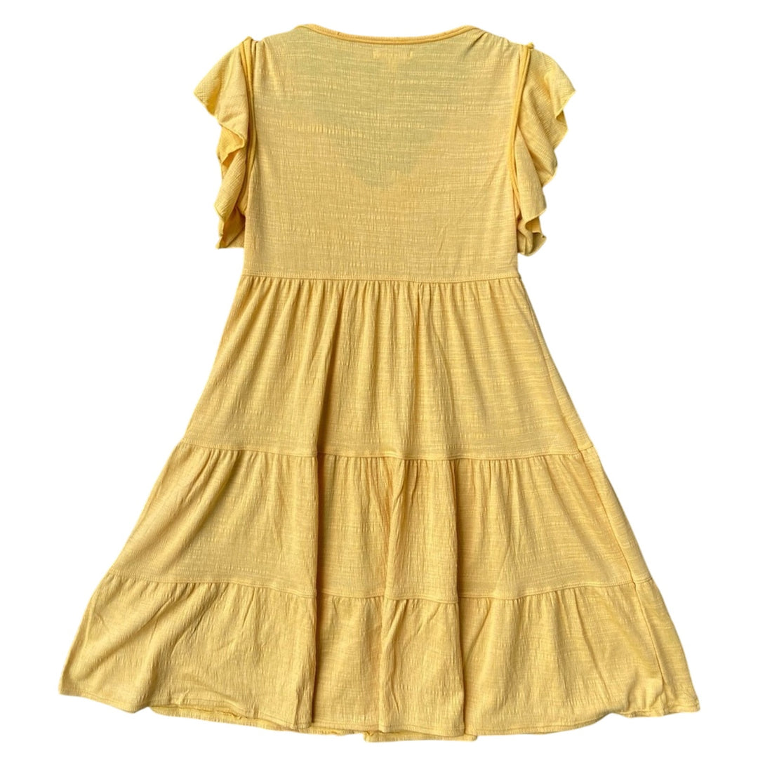 NWT New Max Studio Womens Small Yellow VNeck Flutter Sleeve Fit Flare Midi Dress