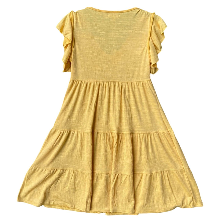 NWT New Max Studio Womens Small Yellow VNeck Flutter Sleeve Fit Flare Midi Dress