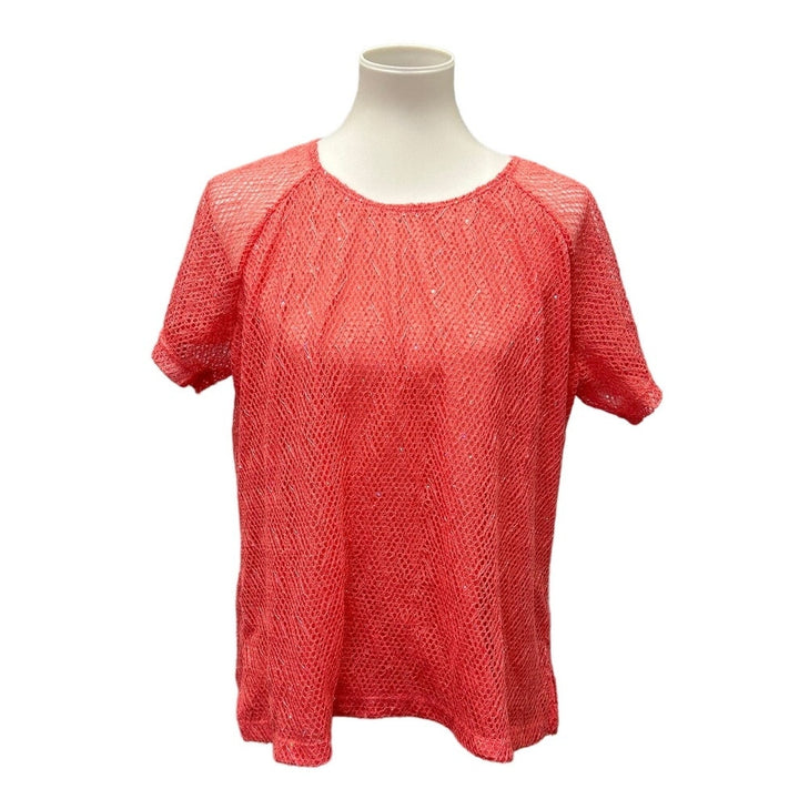 2 Cathy Daniels Womens XL Short Sleeve Orange Peach PolyCotton Sweater Tops