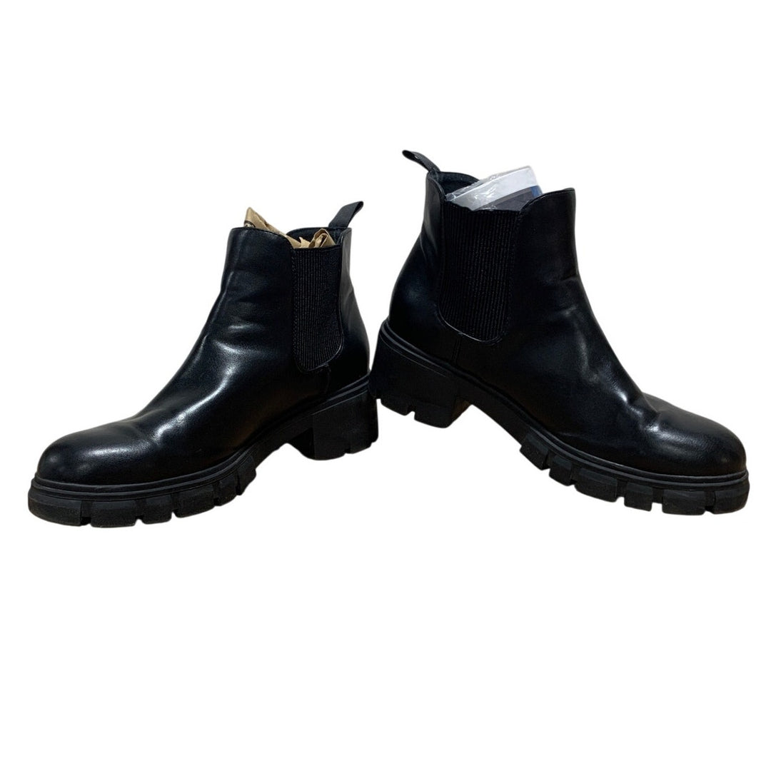 Athlefit Womens Size 9.5 Black 2" Chunky Heel Ankle Boots Slip On Shoes