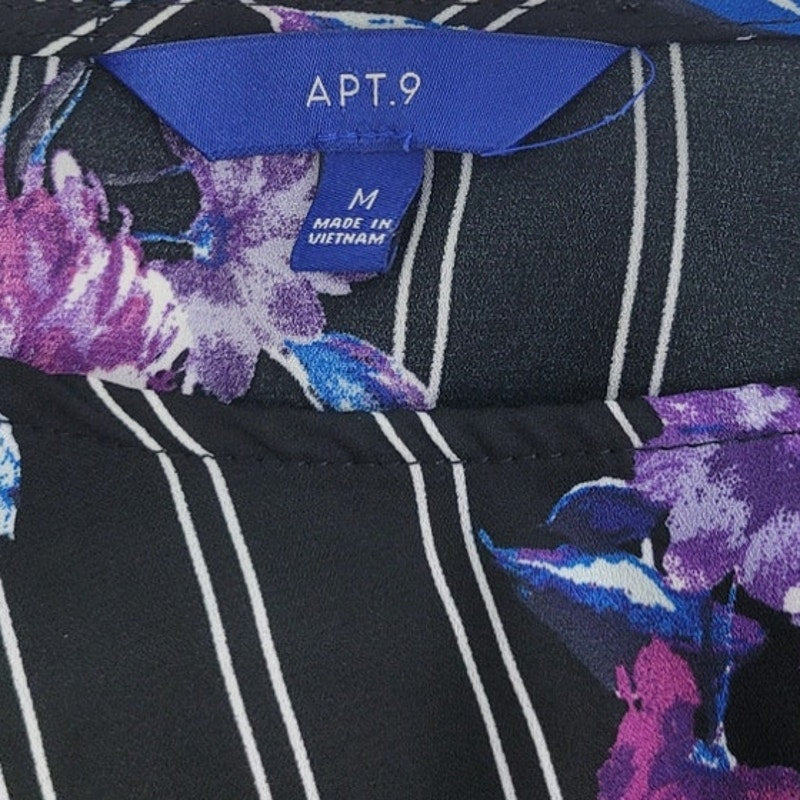 Apt 9 Womens Medium 100% Polyester Long Sleeve Floral Pin Striped Blouse