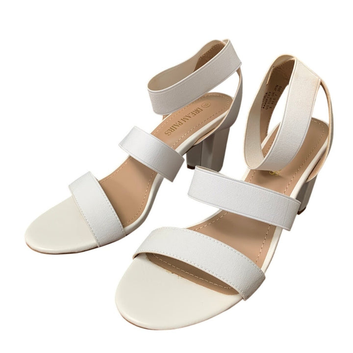 Dream Pairs Womens 9 White Elastic Ankle Strap 3.5" Block Heel Open Toe Shoes
