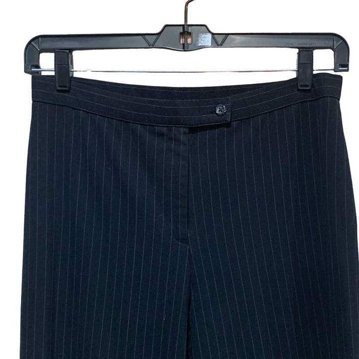 JM Collection Size 12 Black w White Pin Stripe Washable Career Flat Front Pants