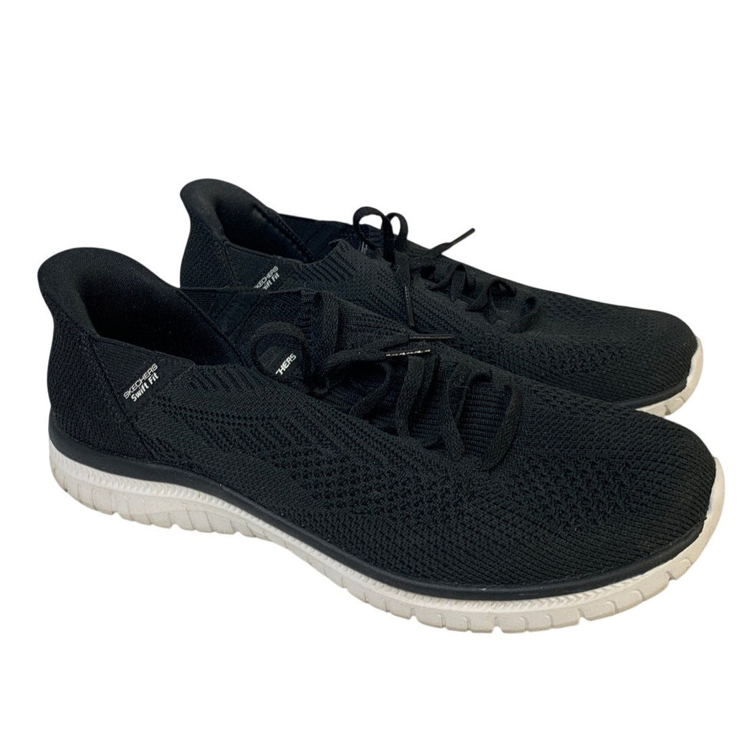 Sketchers Womens Size 10 Black Swift Fit Sneakers Lace Up Slip On Shoes