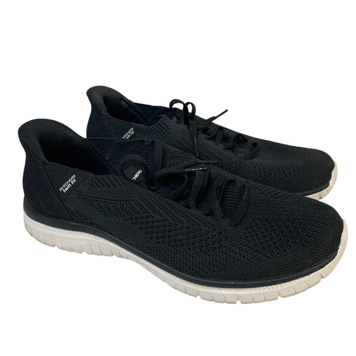 Sketchers Womens Size 10 Black Swift Fit Sneakers Lace Up Slip On Shoes