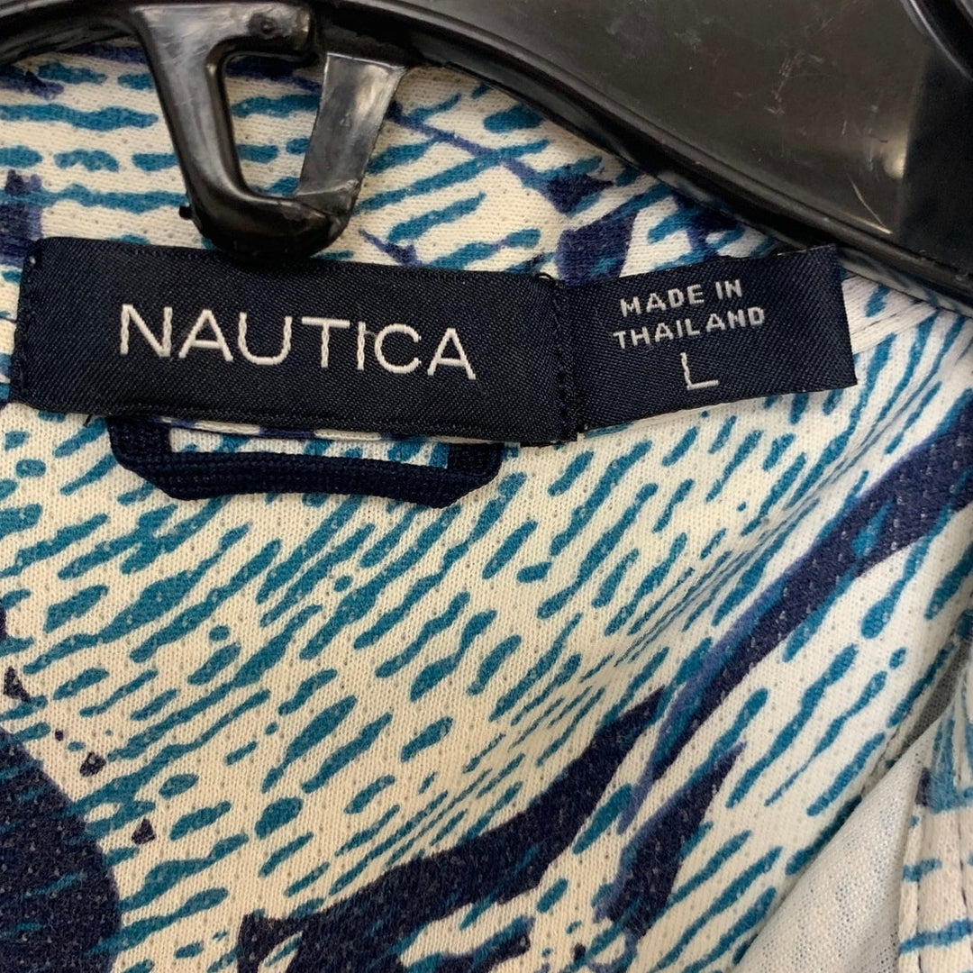 Lot of 2 Nautica Mens XL Blue Floral Tropoical Fern Short Sleeve Polo Shirts EUC