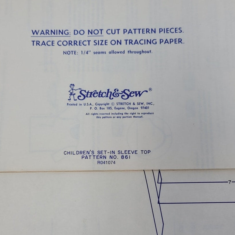 Vintage 1967 Stretch &amp; Sew 861 Childrens Set In Sleeve Top Uncut Sewing Pattern
