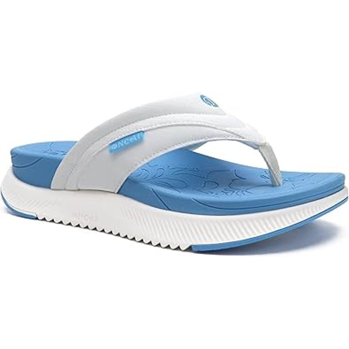 Oncai Womens Size 8 Blue White Open Toe Thong Orthotic Cushion Flip Flop Sandals