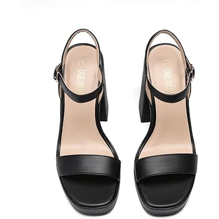 Dream Pairs Womens Size 9.5 Black Faux Leather 4.5" Chunky Platform Heels Shoes