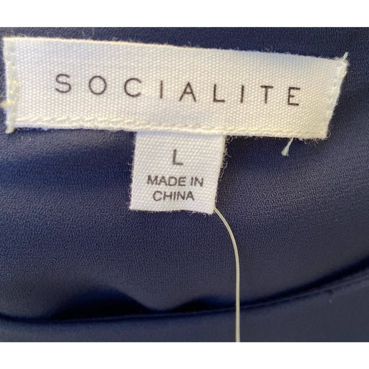 NWT New Socialite Womens Large Navy Blue 100% Polyester Fit n Flare Dress