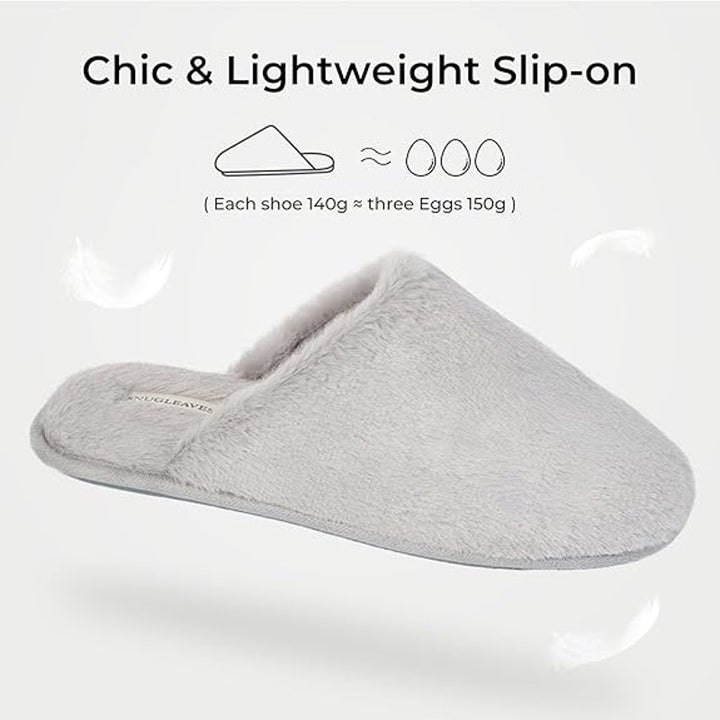 Snug Leaves Womens Size 9-10 Gray Slippers Slip On Fluffy Round Toe House shoes