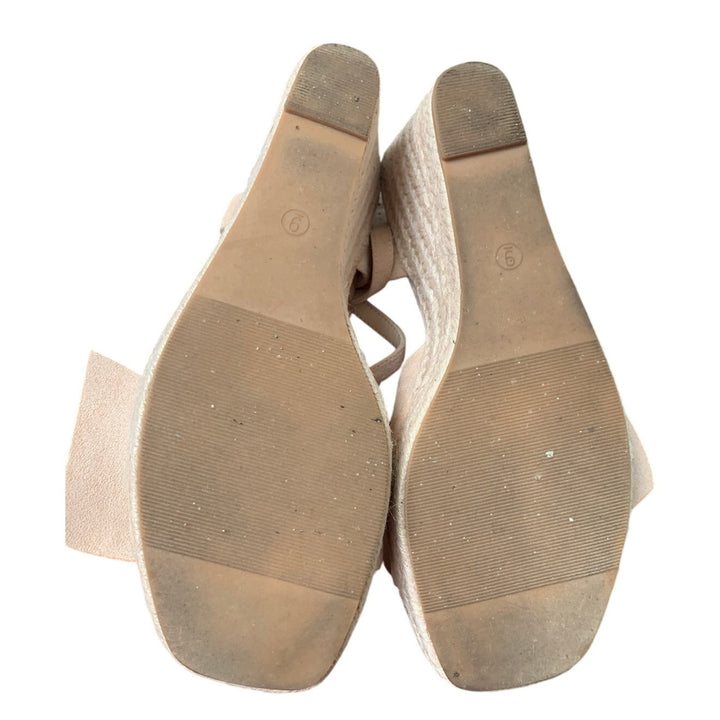 Girgod Womens Size 9 Pink Tan 3.5" Wedge Sandal Bow Ankle Strap Open Toe Shoes
