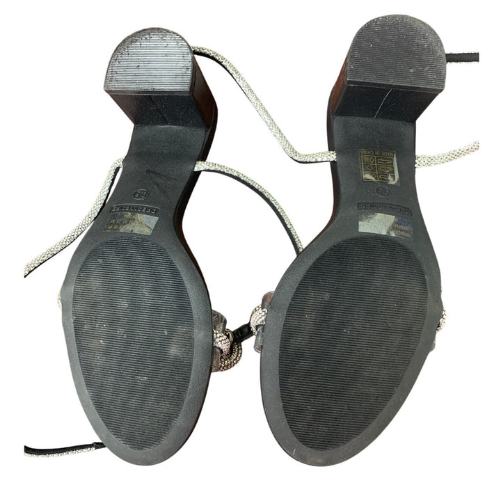 Dream Pairs Womens 9.5 Black Open Toe Clear Strap Bow 2.5" Block Heel Shoes
