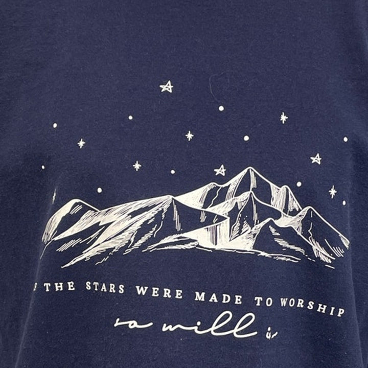 Hand Printed Upcycled Womens XL Stars Were Made for Worship Short Sleeve Tee