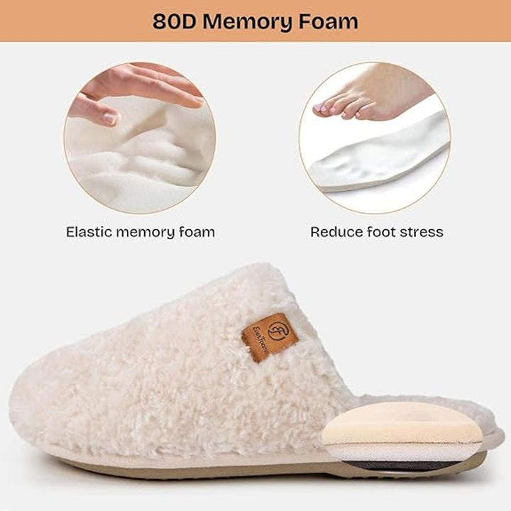 New EverFoams Womens Size 9/10 White Fuzzy Slip-on Memory Foam House Slippers