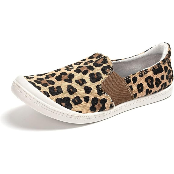 Funky Monkey Women Size 11 Tan Leopard Spot Slip On Low Top Canvas Sneaker Shoes