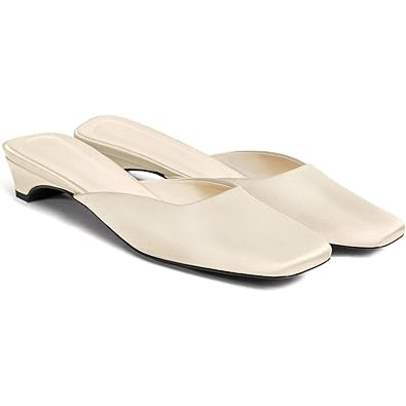 Coutgo Womens Size 10 Ivory Satin 1.5" Heel Closed Square Slip On Dressy Shoes