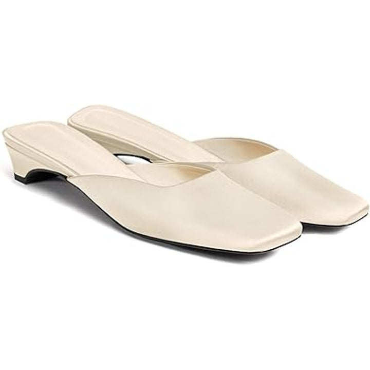 Coutgo Womens Size 10 Ivory Satin 1.5" Heel Closed Square Slip On Dressy Shoes