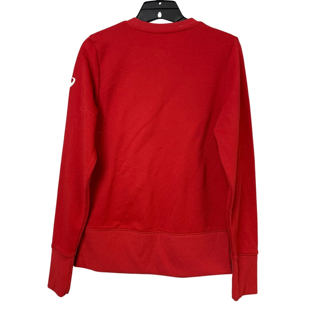 Upcycled Hand Printed Womens XS Red  Save The Earth World Long Sleeve Sweatshirt