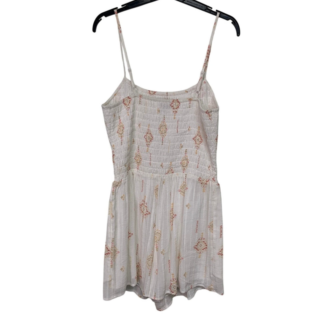 American Eagle White Aztec Triangle Smocked Romper, Women&