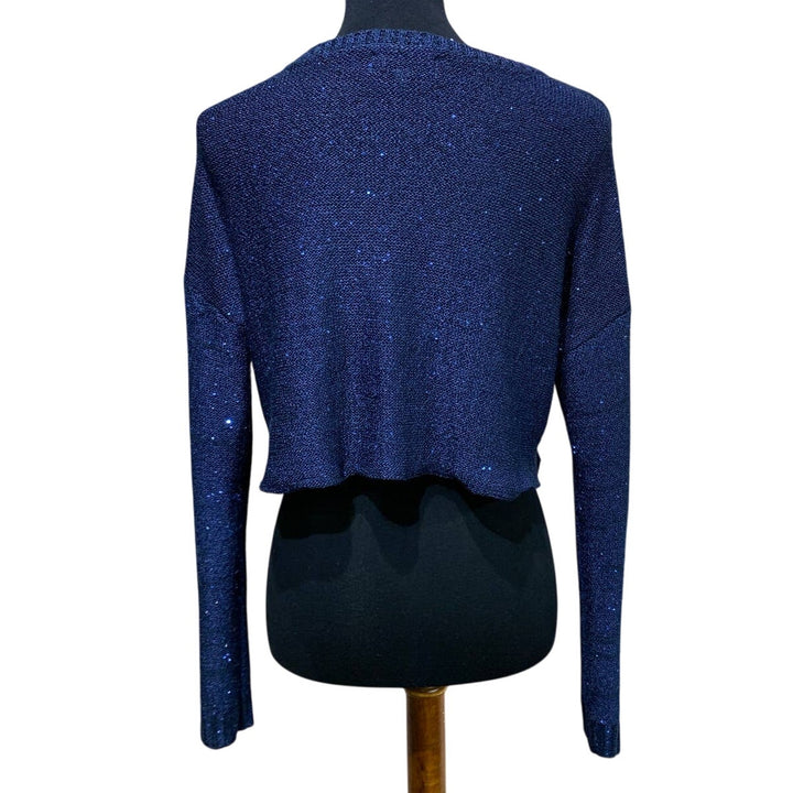 New Directions Large Cropped Long Sleeve Sequin Glitter Shiny Reworked Sweater