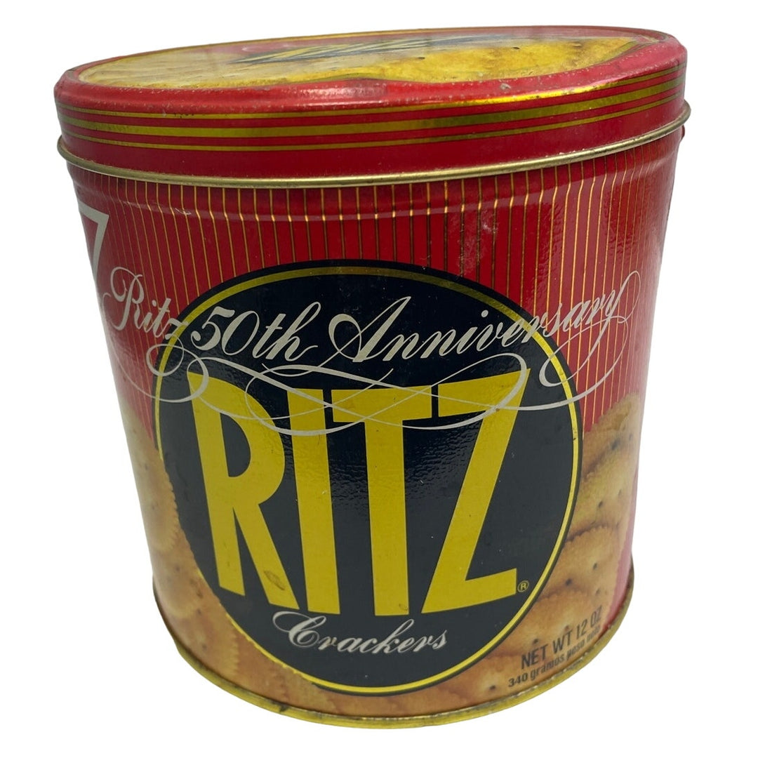 Vintage 1984 50th Anniversary Ritz Crackers Round 12oz Metal Tin w Lid