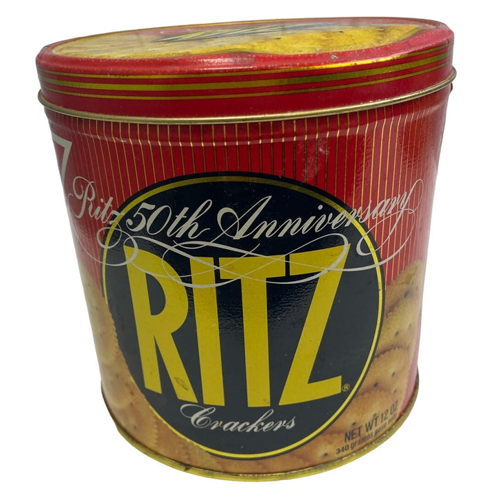 Vintage 1984 50th Anniversary Ritz Crackers Round 12oz Metal Tin w Lid