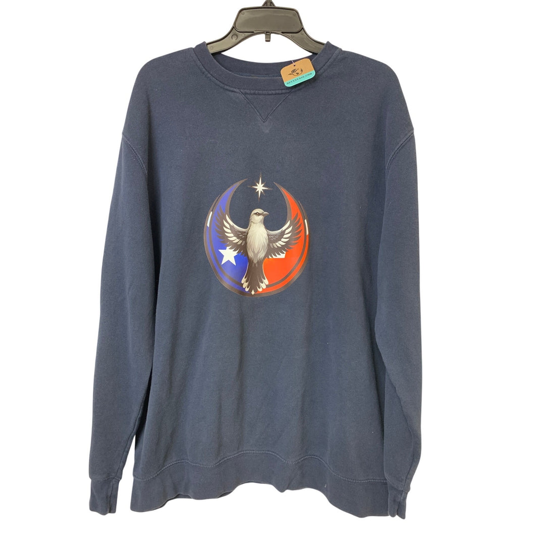 Upcycled Hand Printed Mens Large Texas Rebel Alliance Bird Anti-Ice Sweatshirt