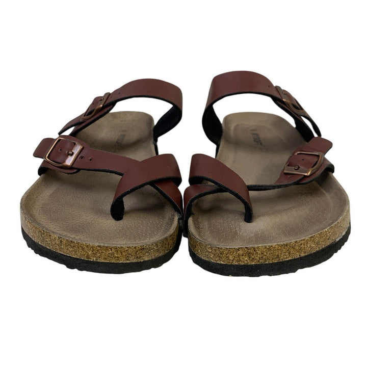Mysoft Womens Size 10 Brown Sandals Open Round Toe Double Buckle Slip On Shoes