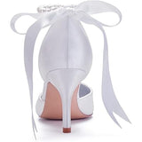 Womens Size 6.5 White Pearl Close Pointy Toe 3.5" Heel Ankle Strap Wedding Shoes