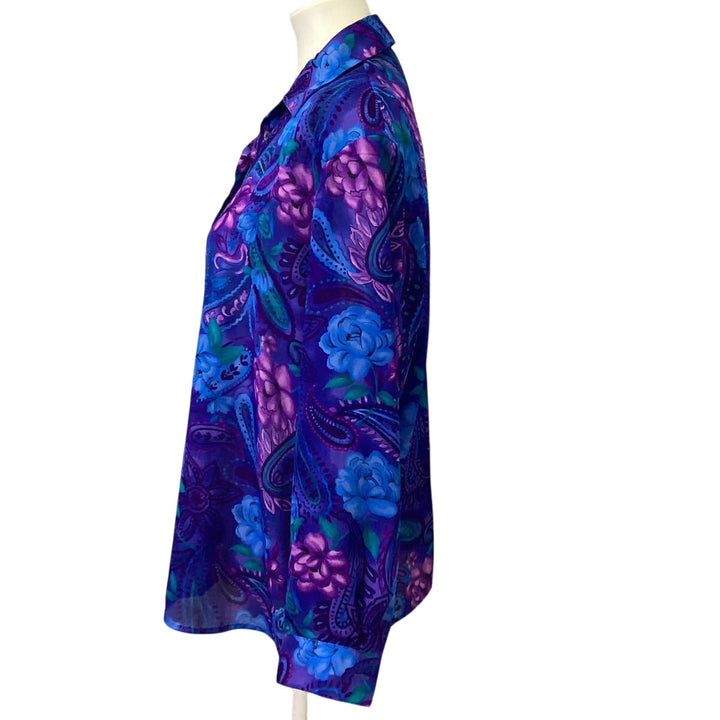 Bon Worth Petite Large Long Sleeve Floral Paisley Polyester Button Up Blouse Top
