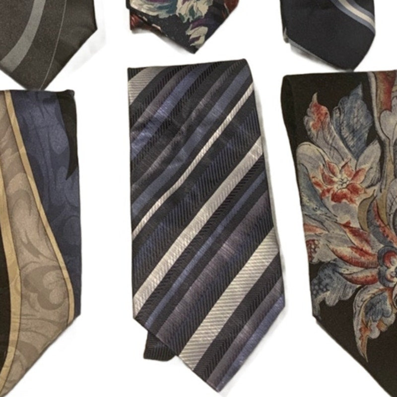 Lot of 6 Black Blue Silver Striped Floral Vintage and Newer Mens Neck Ties