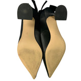 YDN Women Size 7 Black Satin Bow Pointy Toe Slip On 3.5" Heel Formal Event Shoes