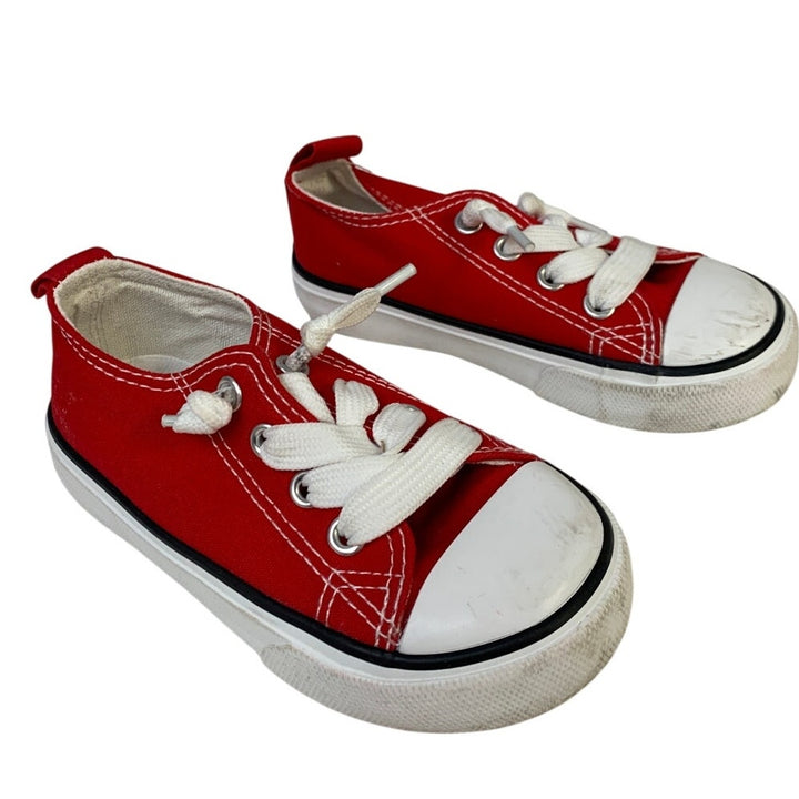 Boys Size 7 Red Canvas Sneakers Lace Up Low Top Round Toe Classic Shoes
