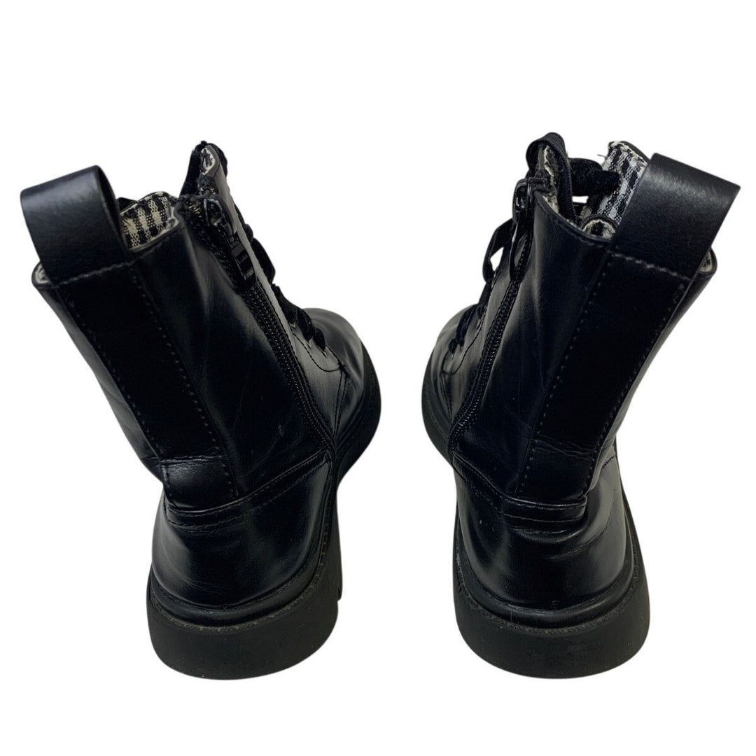 Dadawen Little Girls 13.5 Black Ankle Boots Lace Up Round Toe Side Zip Shoes