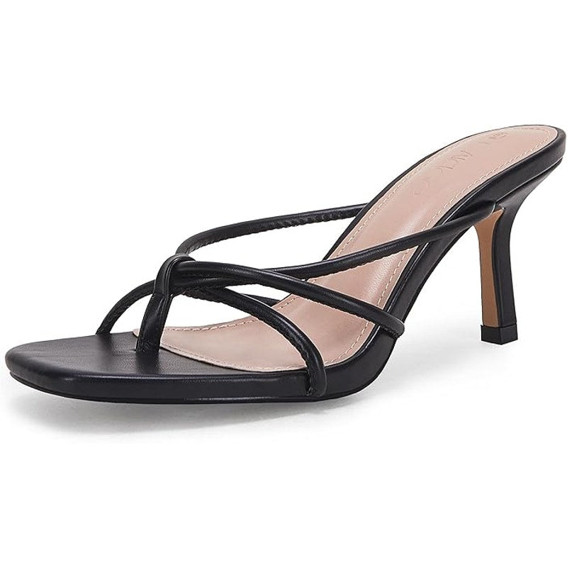 Laicigo Womens Size 8 Black Open Toe 3.5" Heel Slide On Strappy Sandal Shoes