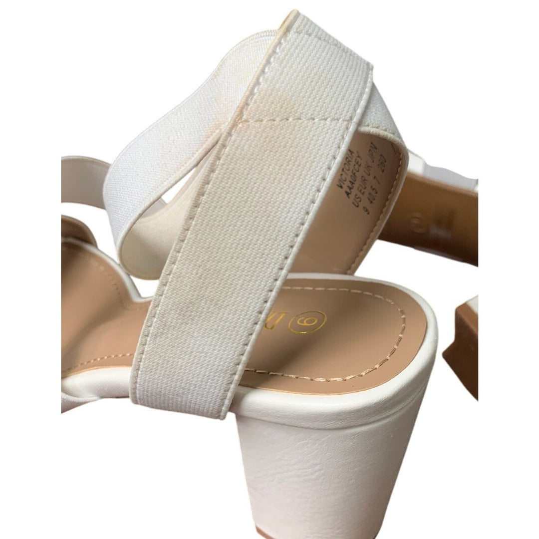 Dream Pairs Womens 9 White Elastic Ankle Strap 3.5" Block Heel Open Toe Shoes