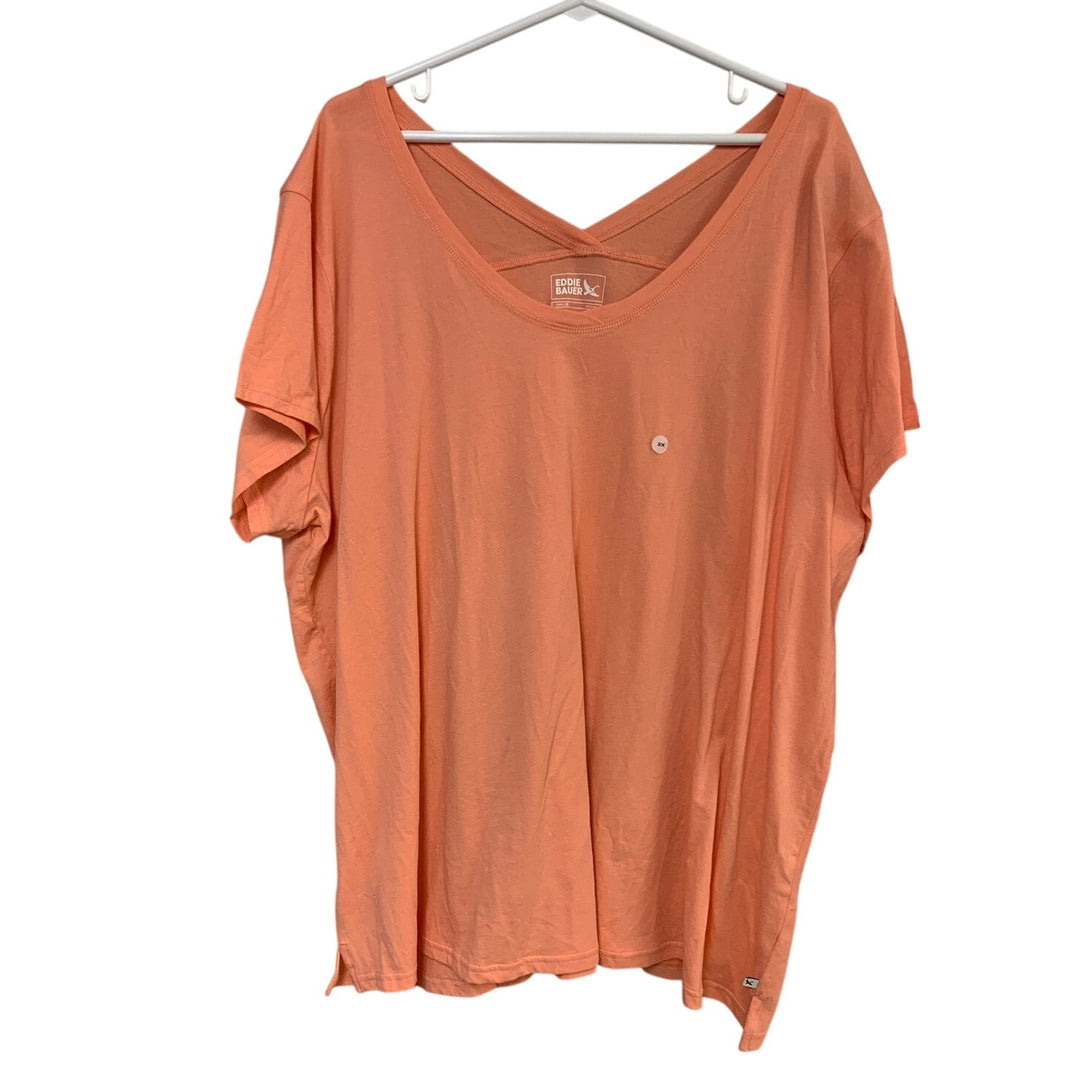 2 New Eddie Bauer Womens 3X Blossom Grapefruit SS Gatecheck V Neck Tee Shirts