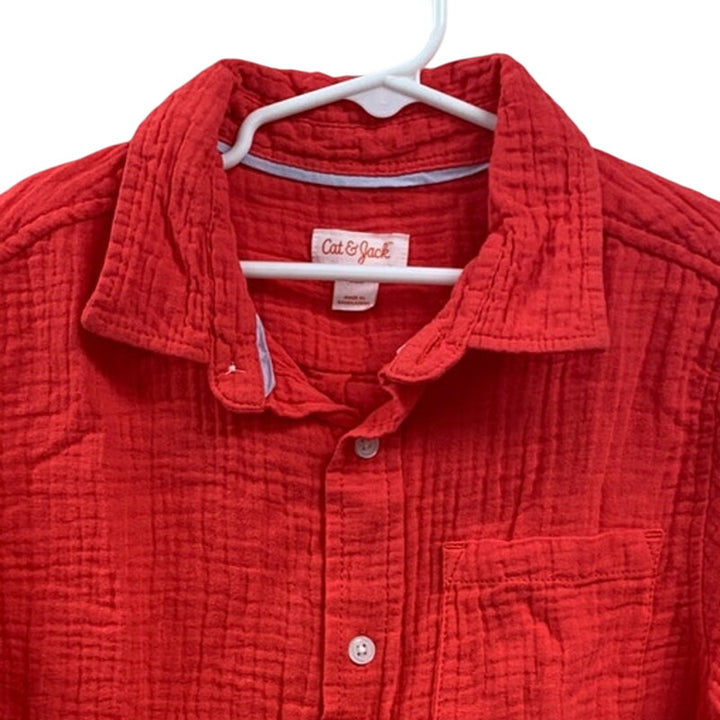 New Cat &amp; Jack Boys XL Red Melon Short Sleeve 100% Cotton Button Up Shirt