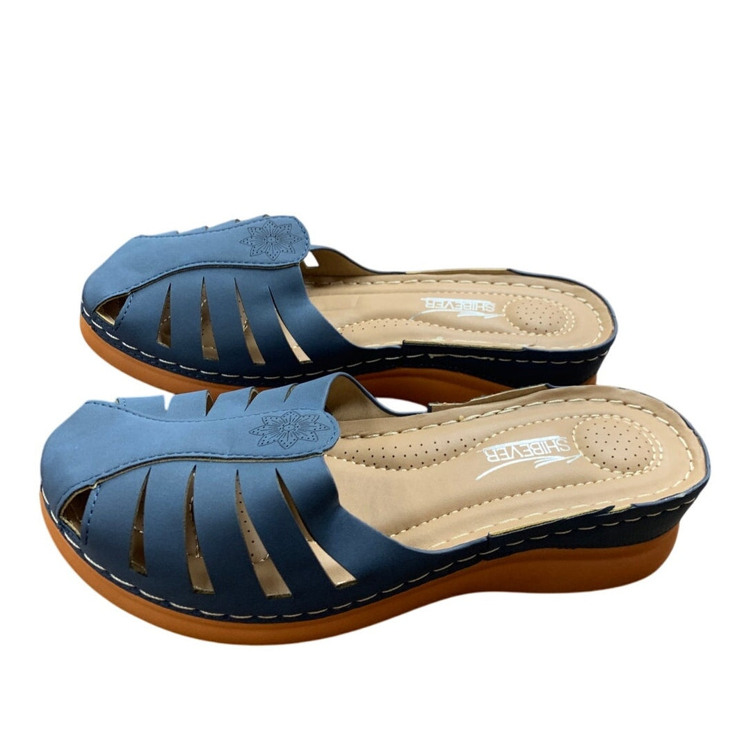 Shibever Womens 7 Blue 1.5" Platform Comfortable Flat Sandals Closed Toe Shoes