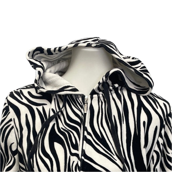Cato Woman Plus Size 14/16W Full Zip Soft Velour Zebra Stripe Hoodie Jacket