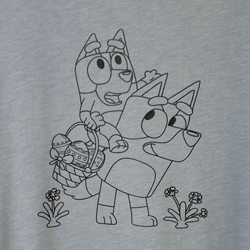 New Hand Printed Womens Medium Bluey Bingo Easter Egg Short Sleeve Tee Shirt