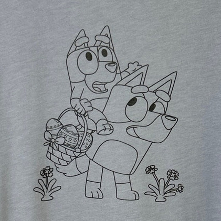 New Hand Printed Womens Medium Bluey Bingo Easter Egg Short Sleeve Tee Shirt