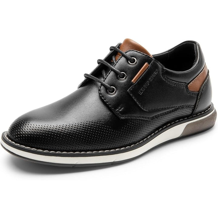 Bruno Marc Boys Size 4 Black Faux Leather Lace Up Non Slip Dress Oxford Shoes